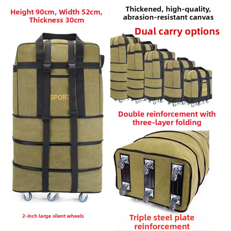 Kanvas ceļojumu soma ar riteņiem (Tilpums 56-75 L; Materiāls: Kanvas; Zīmols: T6; Funkcijas: Elpojoša, Izturīga pret nolietojumu, Šoka izturība)