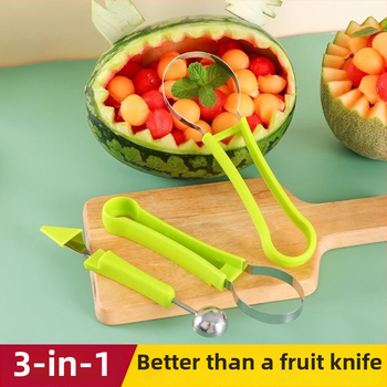 Ji Hui Τρία σε Ένα — Εργαλείο για μπάλες φρούτων από καρπούζι με κουτάλι πολτού — Ανοξείδωτο ατσάλι, Διαχωριστής φρούτων