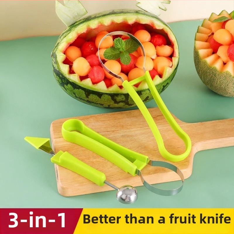 Ji Hui Τρία σε Ένα — Εργαλείο για μπάλες φρούτων από καρπούζι με κουτάλι πολτού — Ανοξείδωτο ατσάλι, Διαχωριστής φρούτων