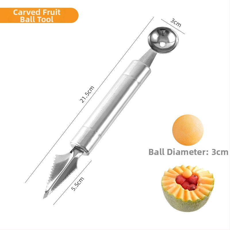 Ji Hui Τρία σε Ένα — Εργαλείο για μπάλες φρούτων από καρπούζι με κουτάλι πολτού — Ανοξείδωτο ατσάλι, Διαχωριστής φρούτων