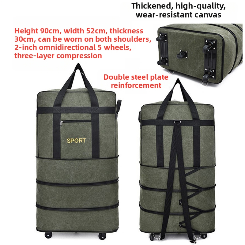 Kanvas ceļojumu soma ar riteņiem - 56-75L - Zīmols T6 - Unisex