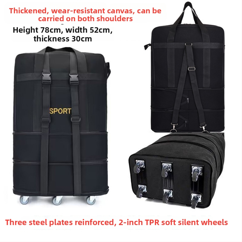 Kanvas ceļojumu soma ar riteņiem - 56-75L - Zīmols T6 - Unisex