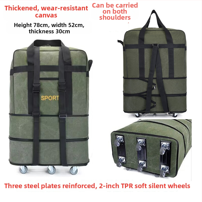 Kanvas ceļojumu soma ar riteņiem - 56-75L - Zīmols T6 - Unisex