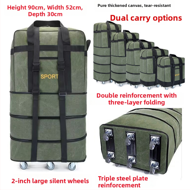 Kanvas ceļojumu soma ar riteņiem - 56-75L - Zīmols T6 - Unisex