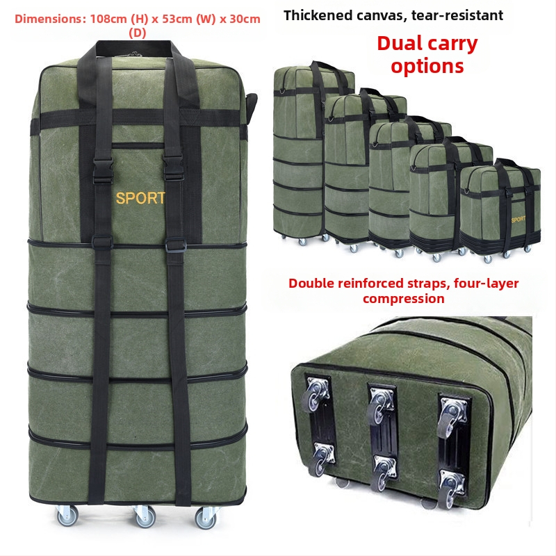 Kanvas ceļojumu soma ar riteņiem - 56-75L - Zīmols T6 - Unisex