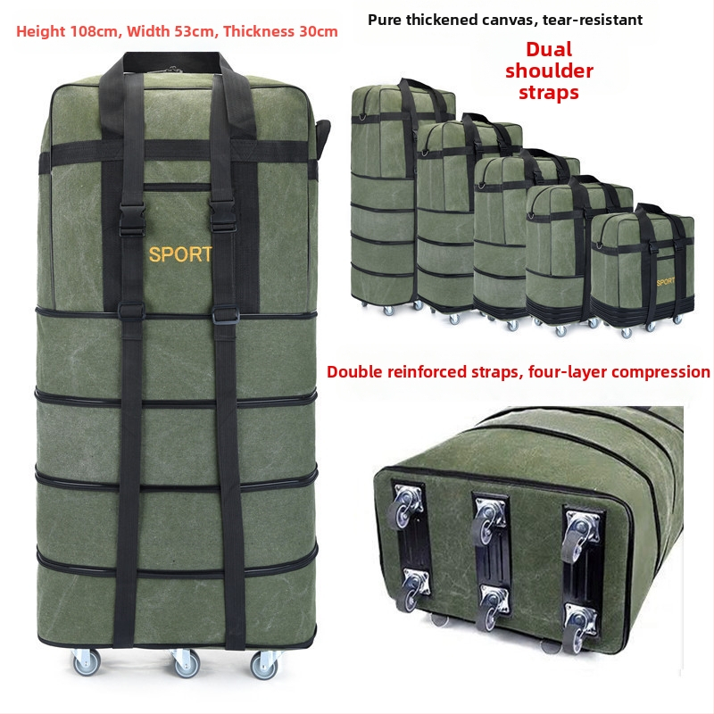 Auduma duffel soma ar riteņiem, 56–75 L, zīmols T6, elpojoša, izturīga pret nodilumu, šokizturīga, brīvā laika ceļojumiem