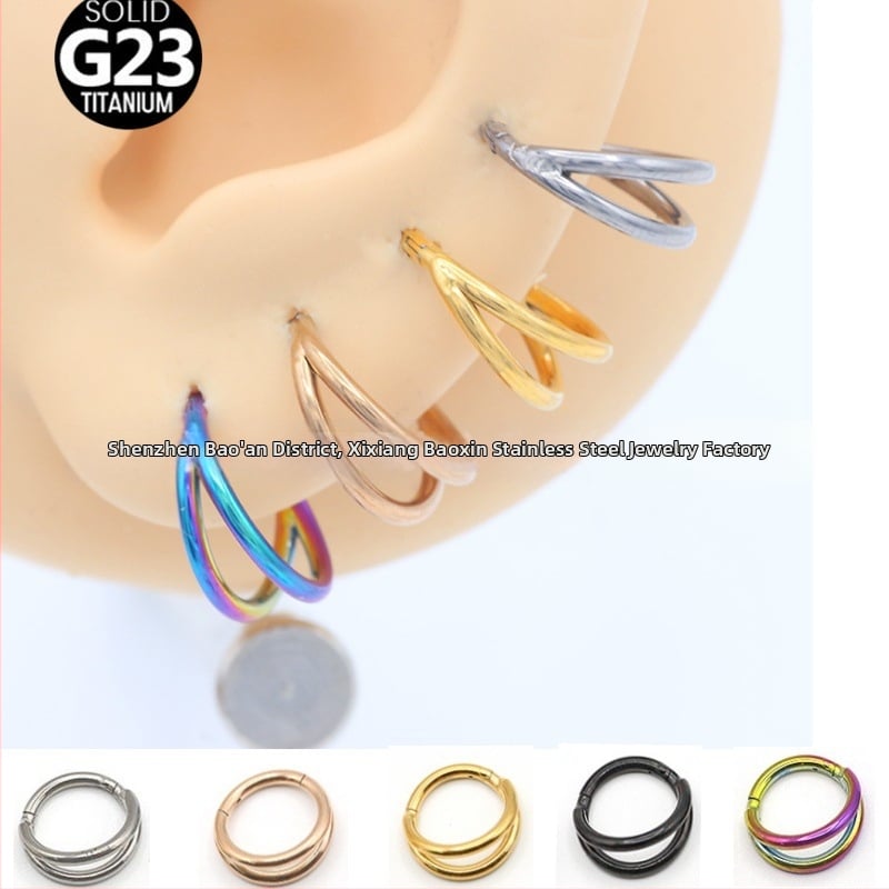 F136 implantacijski dvostruko sloj titanijski nosni prsten – poliran unisex piercing komad (nos, usne, uho)