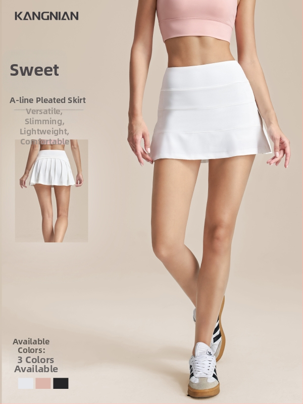 Joga svārki ar caurspīdīguma aizsardzību, plisējums, ar fiktīvu divdaļīgu izskatu, A līnijas siluets, pusgarums