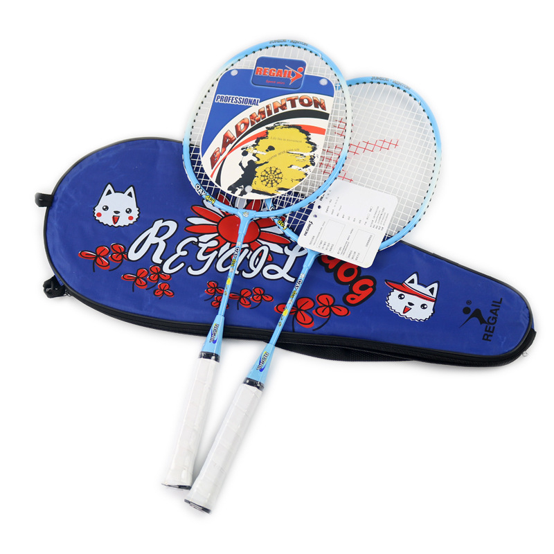 Dječja badminton raketa E-LAN, aluminijski okvir, težina 95–100 g, debljina drške G1, prav udarac, žice od vlaknastog svile