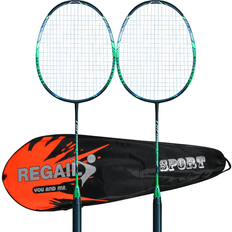 Regail dvostruka karbonska raketa za badminton, okvir od karbonskog kompozita, težina 95–100 g, držač G4, vlakna svile za žicu, ofenzivno sve-u-jednom za odrasle