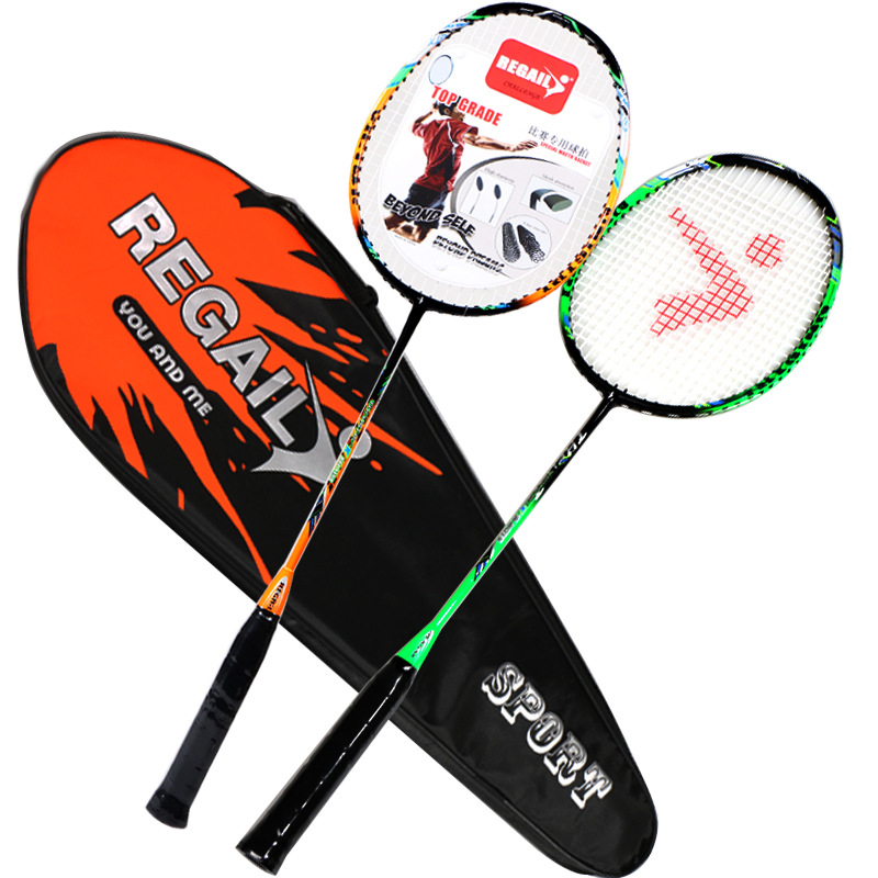 Regail dvostruka karbonska raketa za badminton, okvir od karbonskog kompozita, težina 95–100 g, držač G4, vlakna svile za žicu, ofenzivno sve-u-jednom za odrasle