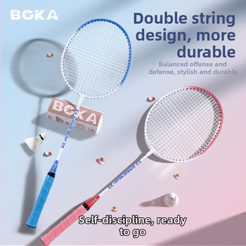 Bedmintonová raketa s dizajnom s dvojitou šnúrou, ultra ľahká a odolná, rám z železnej zliatiny, šnúry z nylonu, hmotnosť 95-100 g, hrúbka rukoväte G-5
