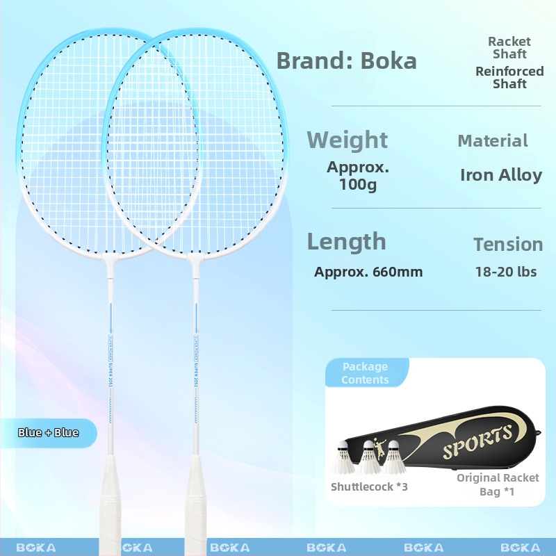 Bedmintonová raketa s dizajnom s dvojitou šnúrou, ultra ľahká a odolná, rám z železnej zliatiny, šnúry z nylonu, hmotnosť 95-100 g, hrúbka rukoväte G-5