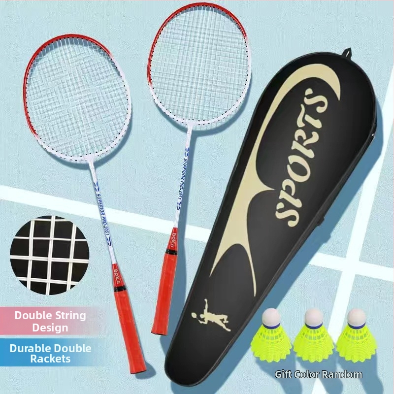 Bedmintonová raketa s dizajnom s dvojitou šnúrou, ultra ľahká a odolná, rám z železnej zliatiny, šnúry z nylonu, hmotnosť 95-100 g, hrúbka rukoväte G-5