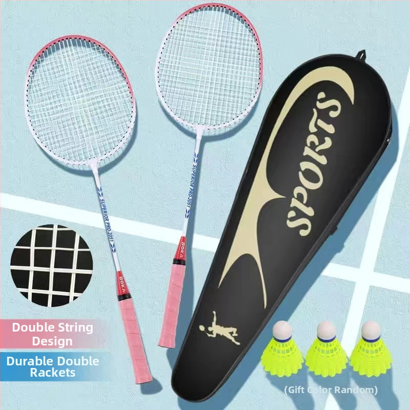 Bedmintonová raketa s dizajnom s dvojitou šnúrou, ultra ľahká a odolná, rám z železnej zliatiny, šnúry z nylonu, hmotnosť 95-100 g, hrúbka rukoväte G-5