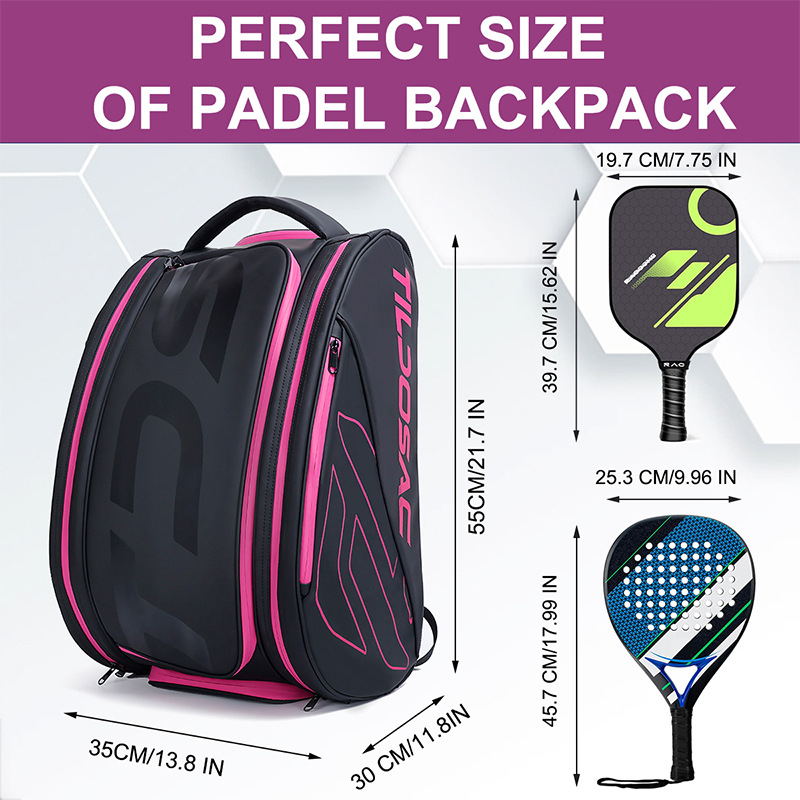 Augstas ietilpības ūdensizturīga sporta mugursoma badmintonam, tenisam un pickleballam