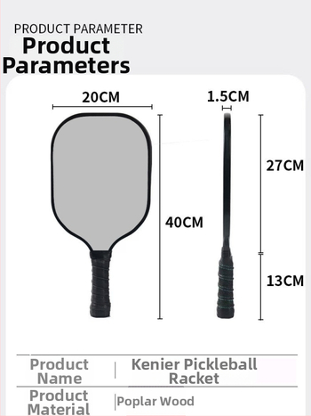 Kenier set reketa za pickleball, drveni, stil crtić, dimenzije 40 × 20 × 1,5 cm, masa 750 g