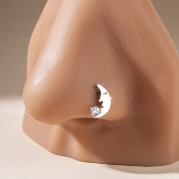 Nazalni piercing – mjesec i zvijezda, unisex, vintage srebro, čistoća 99%