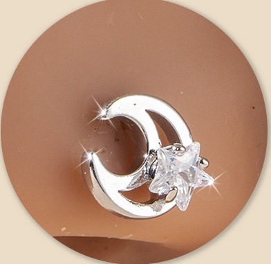 Nazalni piercing – mjesec i zvijezda, unisex, vintage srebro, čistoća 99%