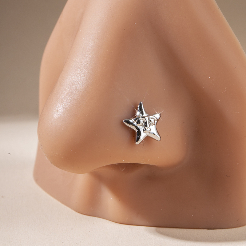 Nazalni piercing – mjesec i zvijezda, unisex, vintage srebro, čistoća 99%