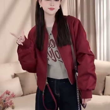 Moteriška chenille baseball striukė, ilgomis rankovėmis, polo apykaklė, laisvas siluetas, ruduo 2025