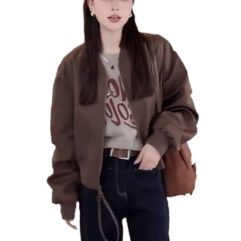 Moteriška chenille baseball striukė, ilgomis rankovėmis, polo apykaklė, laisvas siluetas, ruduo 2025