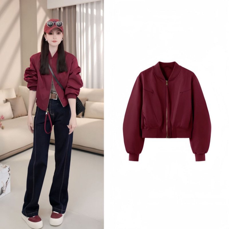 Moteriška chenille baseball striukė, ilgomis rankovėmis, polo apykaklė, laisvas siluetas, ruduo 2025