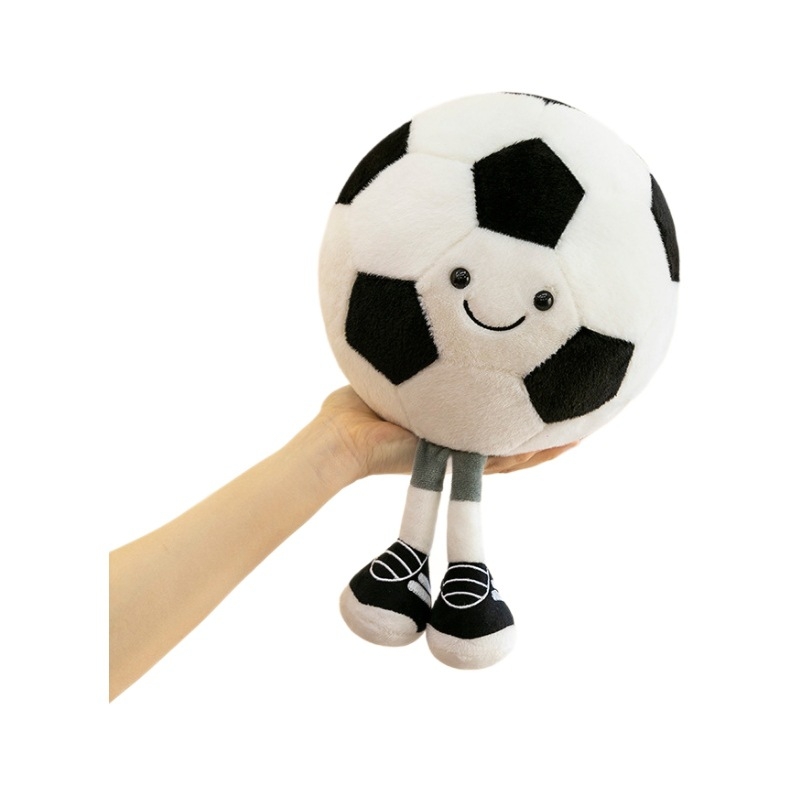 Futball- és kosárlabda témájú plüss figura, lábú, PP pamut töltet, Jade Rabbit velúr plüss, hálós tasakos csomagolás, alkalmas gyerekeknek 14 év alatt