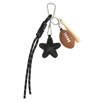 Ключодържател от ръчно изтъкано въже, петокрак звезда, тематика бейзбол и регби, модерен арт стил, смесени материали