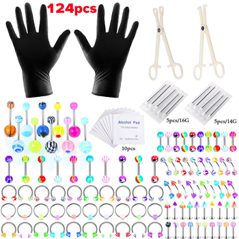 Set za piercing – 316 nehrđajući čelik, ispisani dizajn, unisex stil, alternativni, uključuje piercing za usne, pupak, nos i obrve