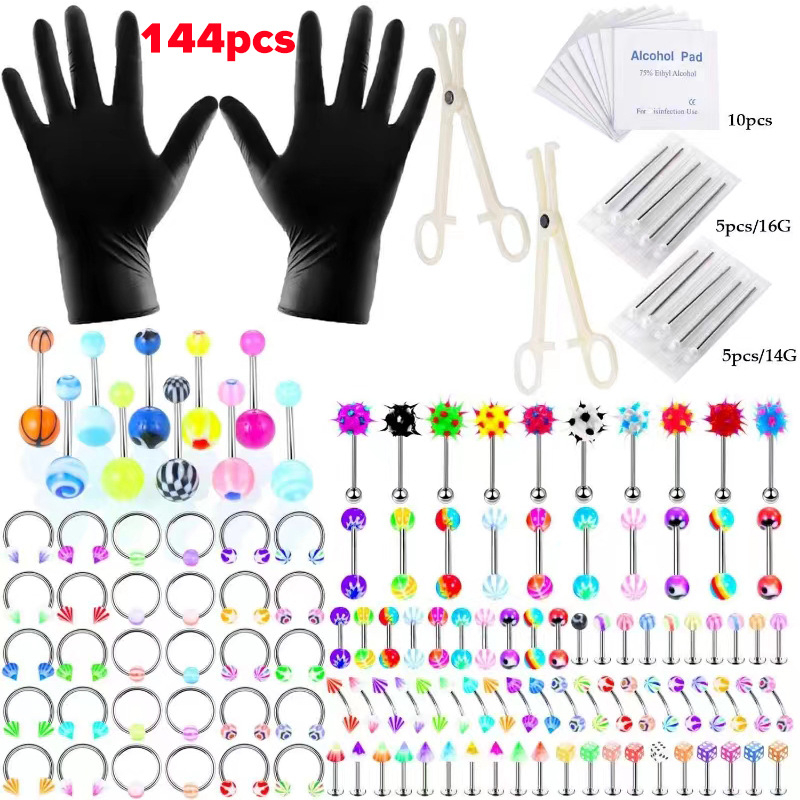 Set za piercing – 316 nehrđajući čelik, ispisani dizajn, unisex stil, alternativni, uključuje piercing za usne, pupak, nos i obrve