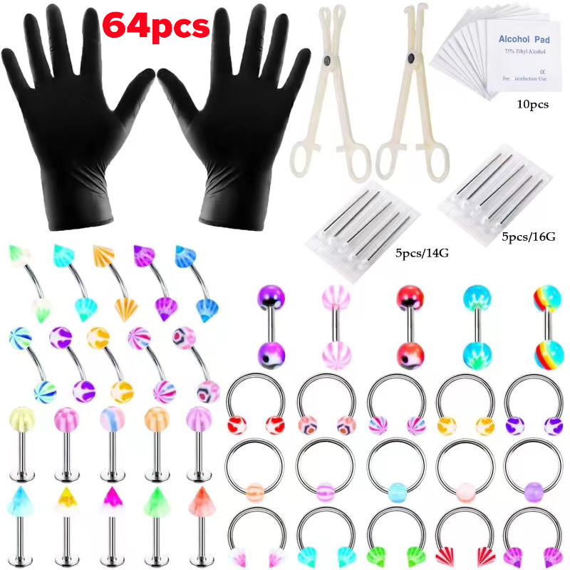 Set za piercing – 316 nehrđajući čelik, ispisani dizajn, unisex stil, alternativni, uključuje piercing za usne, pupak, nos i obrve