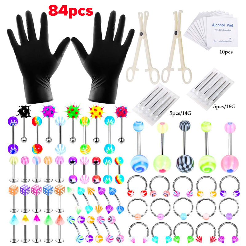 Set za piercing – 316 nehrđajući čelik, ispisani dizajn, unisex stil, alternativni, uključuje piercing za usne, pupak, nos i obrve