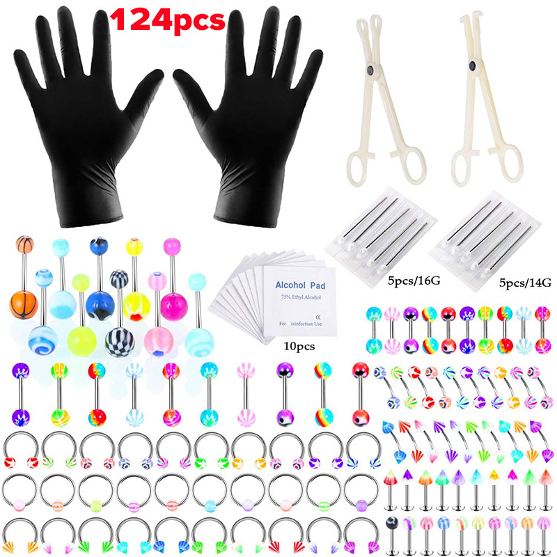 Set za piercing – 316 nehrđajući čelik, ispisani dizajn, unisex stil, alternativni, uključuje piercing za usne, pupak, nos i obrve