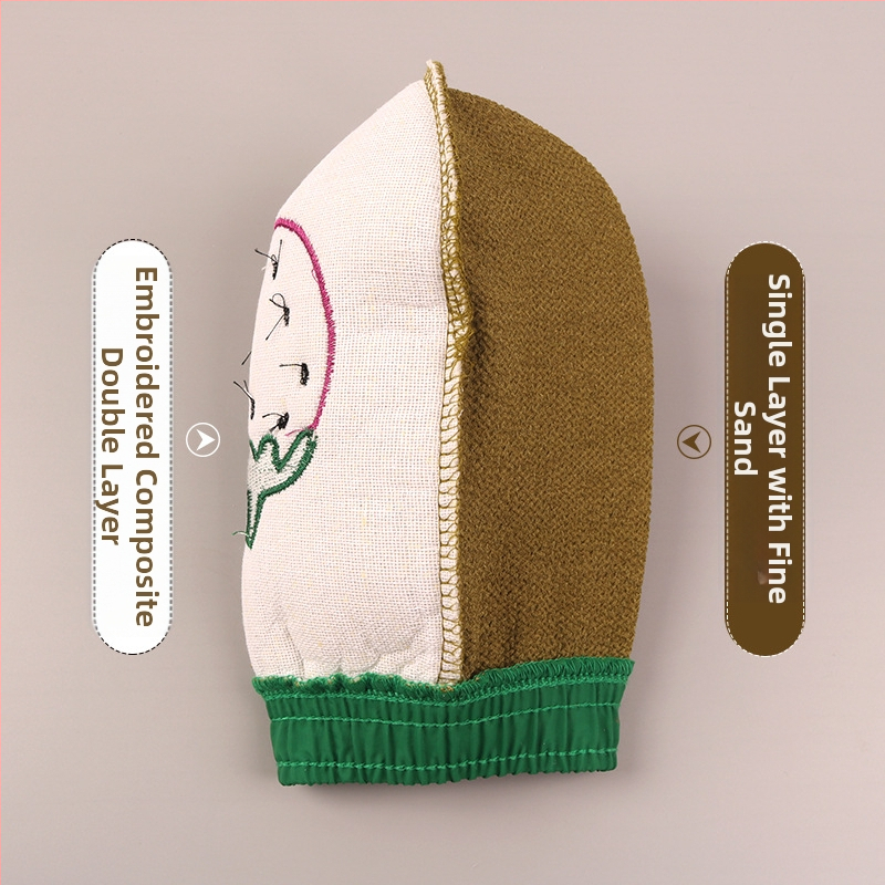 Vannitoa käterätik eksfoliivse keskmise peenusega tekstuuriga, kahekülgne tekstureeritud pind, matt materjal, tikandidisain