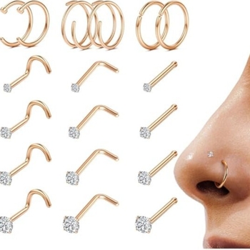 Set nakita za nosni piercing, 18 komada, titanijeva legura s cirkonijem, unisex, Princess serija