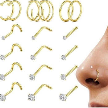 Set nakita za nosni piercing, 18 komada, titanijeva legura s cirkonijem, unisex, Princess serija