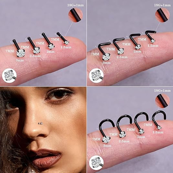 Set nakita za nosni piercing, 18 komada, titanijeva legura s cirkonijem, unisex, Princess serija
