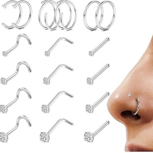 Set nakita za nosni piercing, 18 komada, titanijeva legura s cirkonijem, unisex, Princess serija