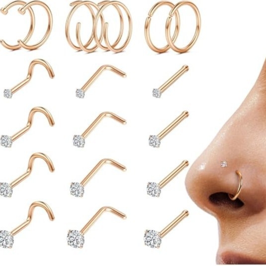 Set nakita za nosni piercing, 18 komada, titanijeva legura s cirkonijem, unisex, Princess serija