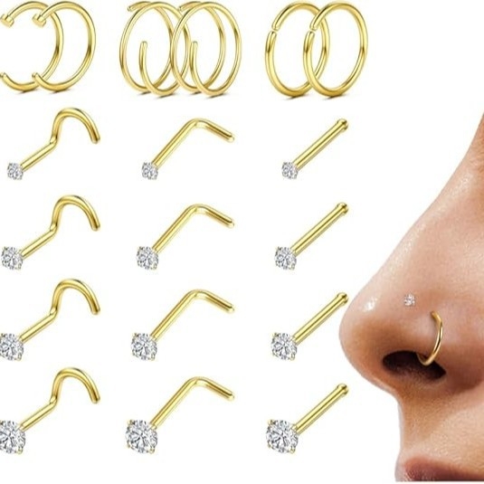 Set nakita za nosni piercing, 18 komada, titanijeva legura s cirkonijem, unisex, Princess serija