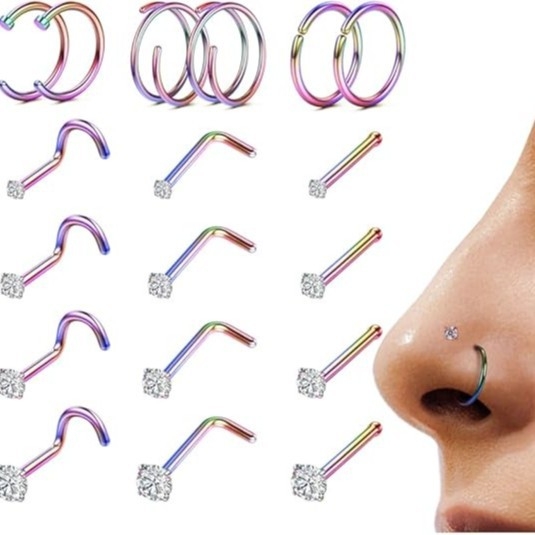 Set nakita za nosni piercing, 18 komada, titanijeva legura s cirkonijem, unisex, Princess serija