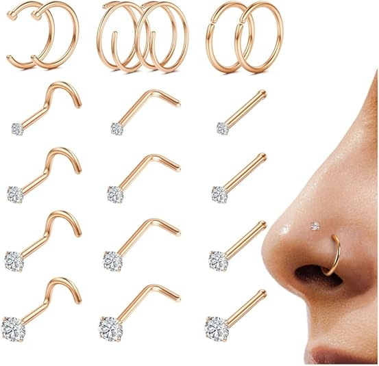 Set nakita za nosni piercing, 18 komada, titanijeva legura s cirkonijem, unisex, Princess serija