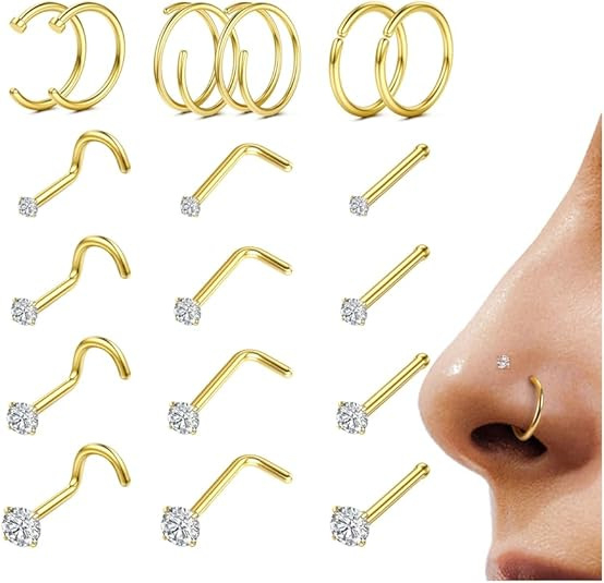 Set nakita za nosni piercing, 18 komada, titanijeva legura s cirkonijem, unisex, Princess serija