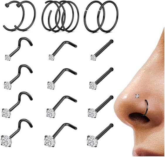 Set nakita za nosni piercing, 18 komada, titanijeva legura s cirkonijem, unisex, Princess serija