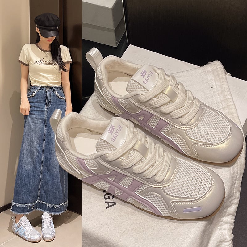 Sieviešu elpojošas sporta kurpes ar tīklveida augšpusi, vieglas un mīkstas zoles, zems augums ar šņorēm