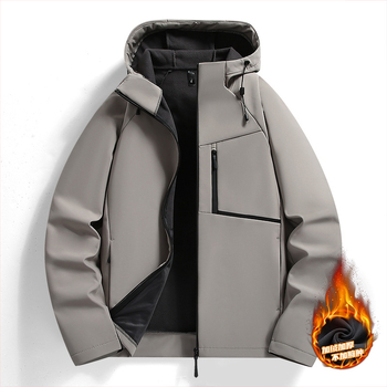Soft shell jakna za muškarce, flis podstava, kapuljača, uski kroj, stojeći ovratnik