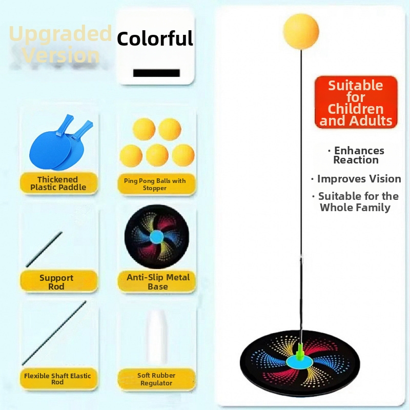 Galda tenisa treneris bērniem — mājas treniņiem, viens vai divi spēlētāji, elastīgs locīgs stienis, automātiska atgriežamā bumba, nerūsējošs tērauds