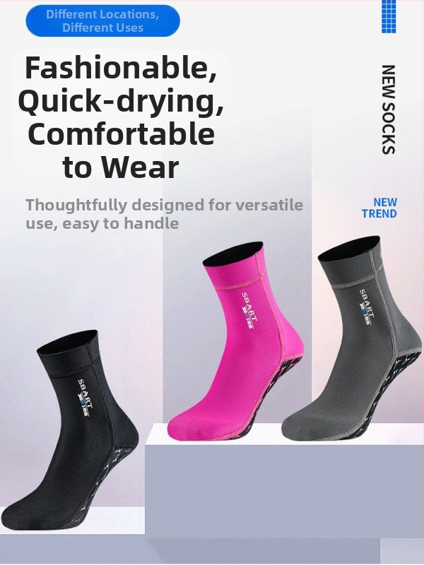 Potápačské ponožky, 3 mm Neopren s 10% Nylon, dlhé pre dospelých, protišmykové, ochrana chodidla