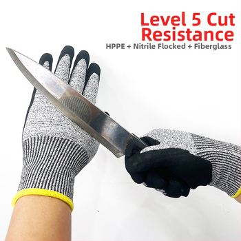 Nitrila griešanas aizsargurtās cimdi, 5. līmenis, pretkas skrāpējumiem un nolietojumam; zīmols Qin Sail, materiāls HPPE Scrub, piemērots stikla griešanai, virtuvi un koksnes darbiem